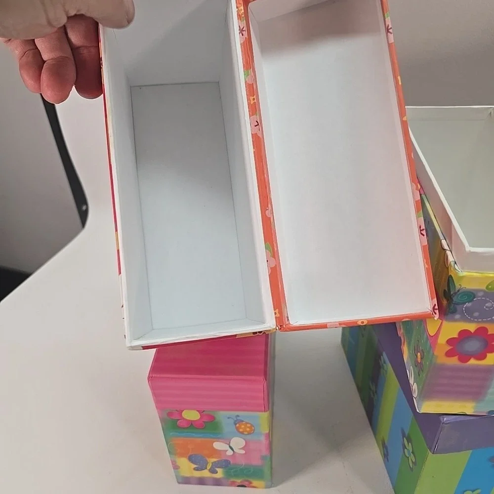 6 Decorative Storage Boxes Floral  Cardboard‎ Gift Box Attached Lid  8 x 4 x 6